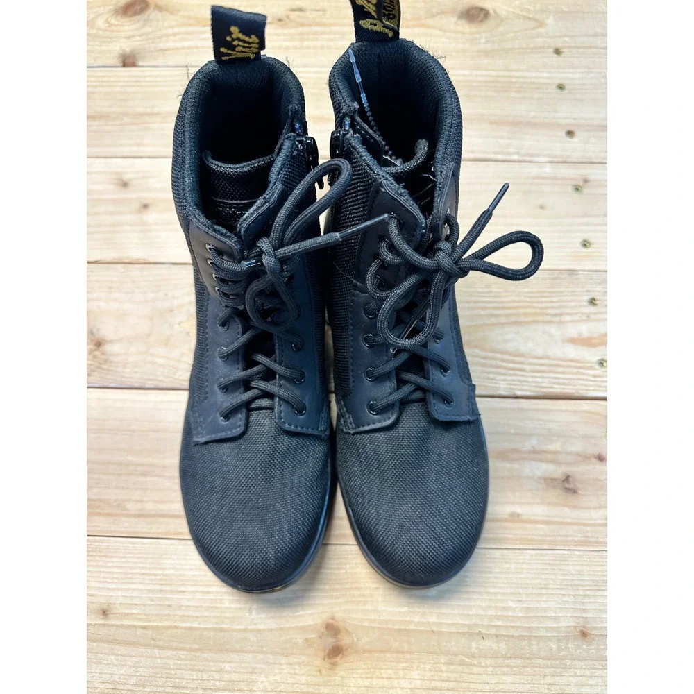 Dr Martens Kids Black Combs J Combat Boots Side Zip Lace Up Size 3‎ US
